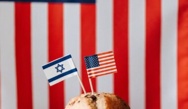 tasty muffin with national flags of usa and israel