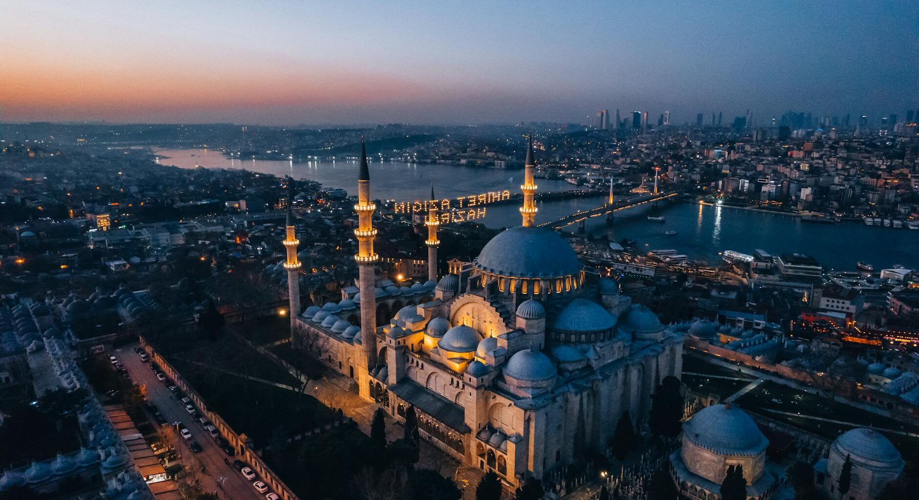 suleymaniye mosque in istanbul in turkey at sunset