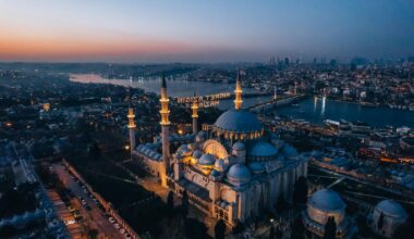 suleymaniye mosque in istanbul in turkey at sunset