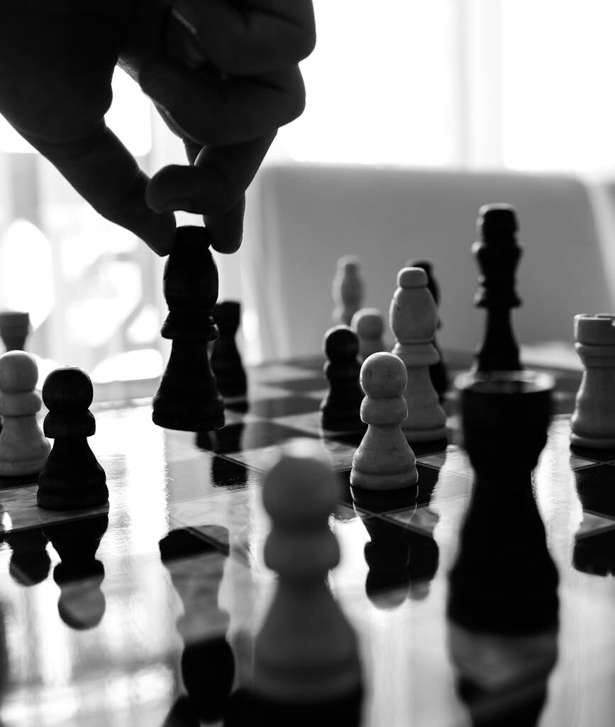black and white chess game strategy focus