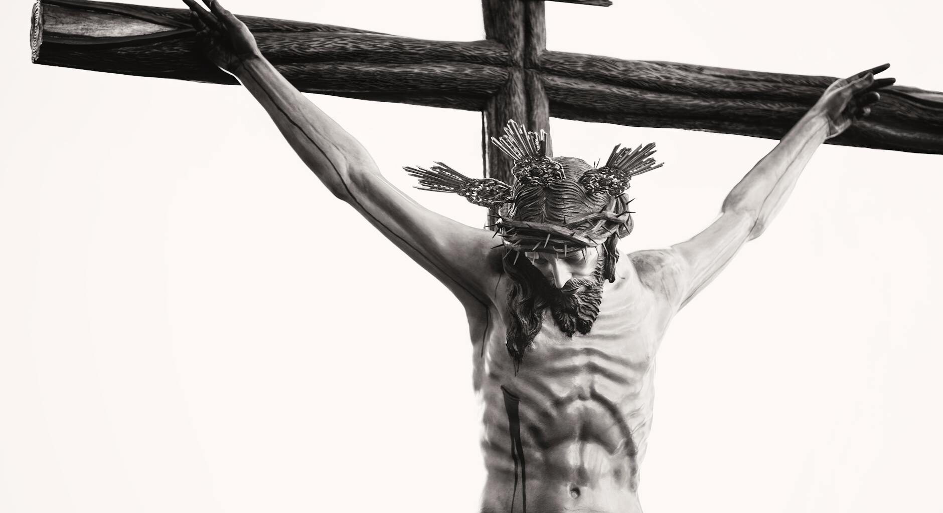 grayscale photo of the crucifix
