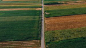 green and brown field in aerial photography