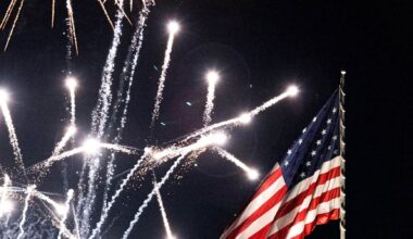 the flag of america during a fireworks display
