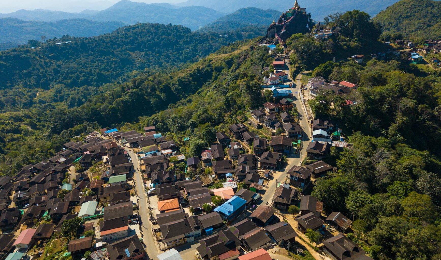 aerial view of houses on mountain