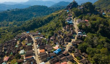 aerial view of houses on mountain