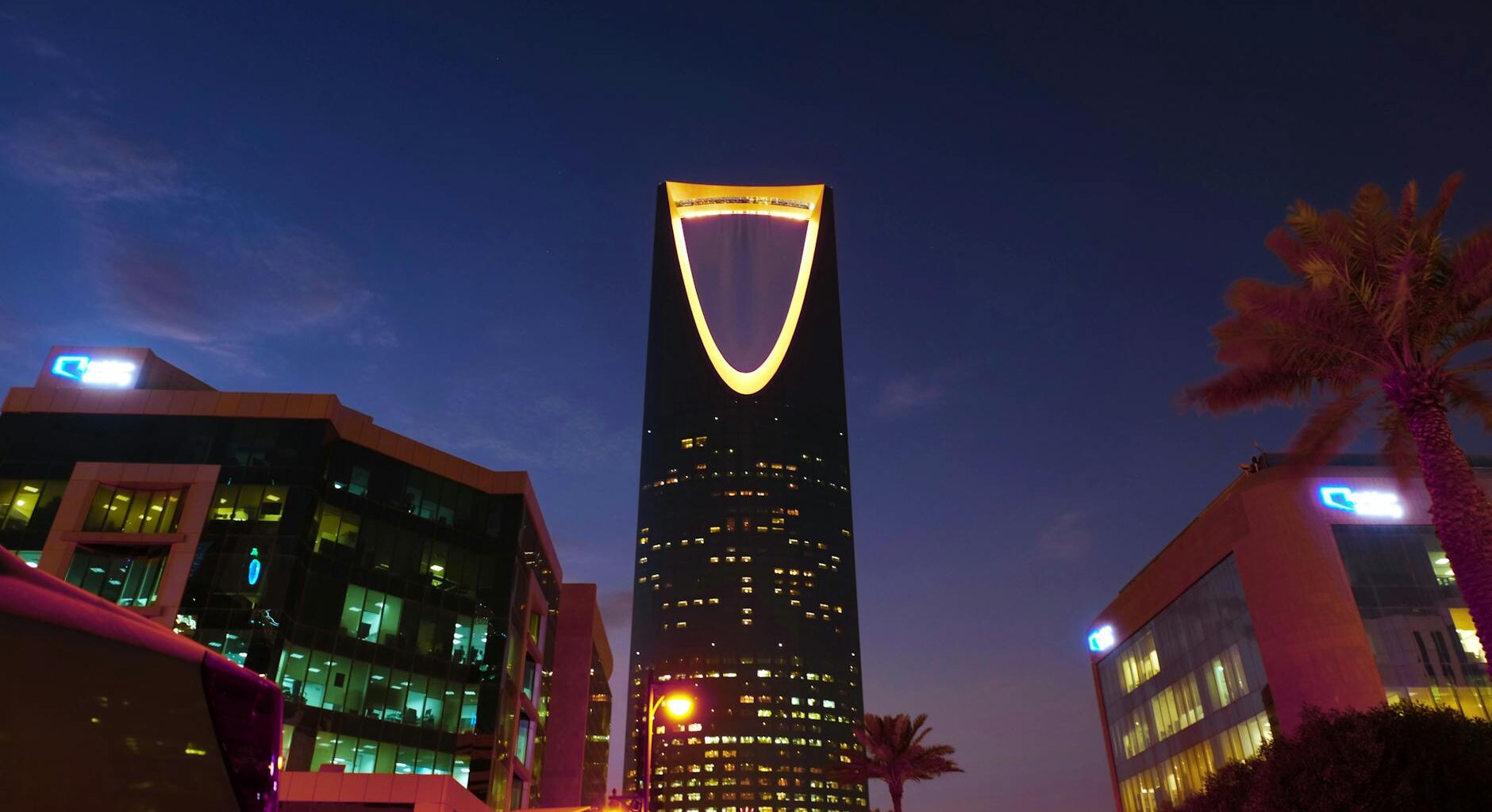 view of illuminated kingdom centre riyadh saudi arabia
