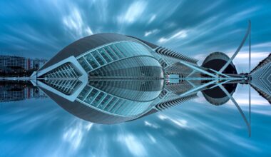symmetrical reflection of futuristic architecture