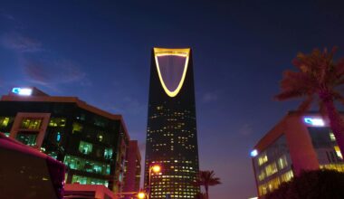 view of illuminated kingdom centre riyadh saudi arabia