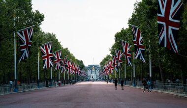 british flag over the mall in london