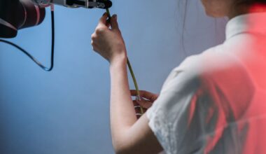 woman taking a red flower from a robot